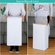 110L Laundry Hamper with Lid，Dirty Clothes Hampers for Laundry,Laundry Basket with Bamboo Handles and Removable Bag,Hamper for Bedroom, Bathroom, Dorm, Laundry Room, White
