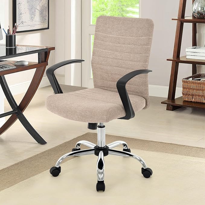 422 High Back Ribbed Office Chair Ergonomically Designed with Armrest Executive Swivel Computer Chairs with Wheels for Conference Study Leisure(Khaki)