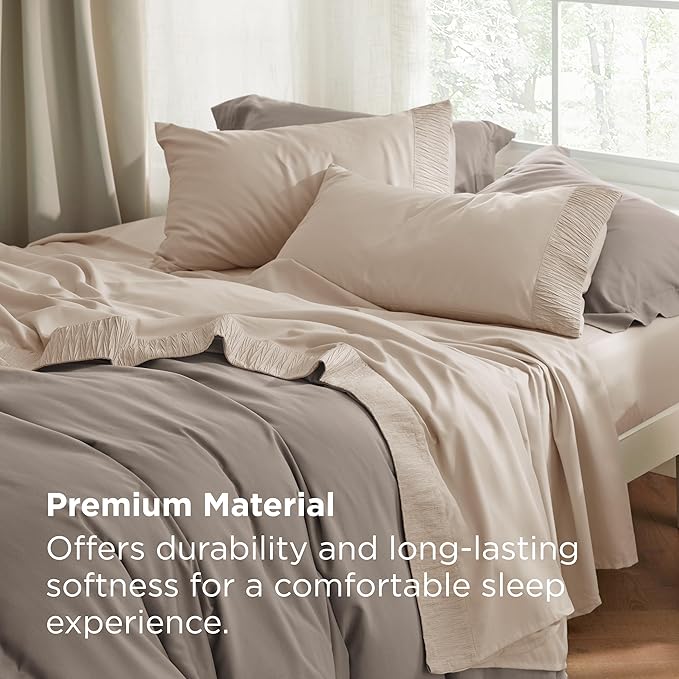 Bedsure Queen Sheet Set - 4 Pieces Soft Queen Size Sheets - Breathable & Cooling - Hotel Luxury - Easy Care Polyester Microfiber Bedding for Women, Men, Beige