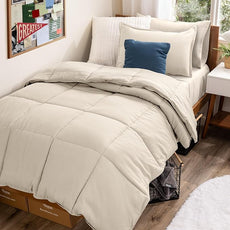 Bare Home Bed-in-A-Bag 5 Piece Comforter & Sheet Set - Twin XL - Goose Down Alternative - Ultra-Soft 1800 Premium Bed Set (Twin XL, Sand/Sand)