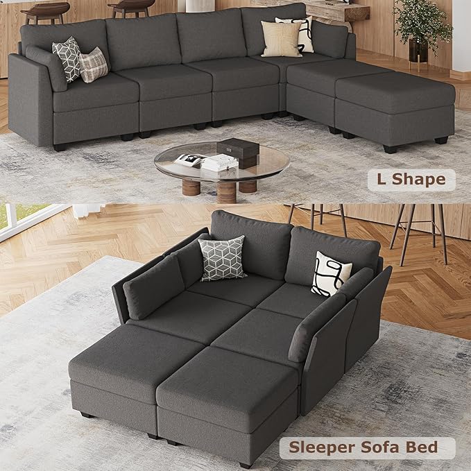 114.17" Modular Sectional Sofa, 6 Seat Modular Couch with Storage, Memory Foam, Convertible Sectional Couches for Living Room, U Shaped Comfy Modular Sofa with Chaise, Dark Grey