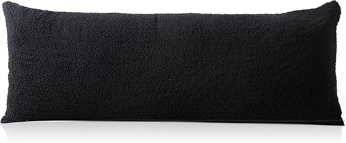 Reafort Ultra Soft Sherpa Body Pillow Cover/Case with Zipper Closure 21"x54" (21"x54" Body Pillow Cover, Black)