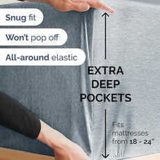Extra Deep Pocket King Sheets - 4 Piece Breathable & Cooling Bed Sheets - Hotel Luxury Sheet Set - Soft, Wrinkle Free & Comfy - Easily Fits Extra Deep Mattresses - Deep Pocket Heathered Blue Sheets