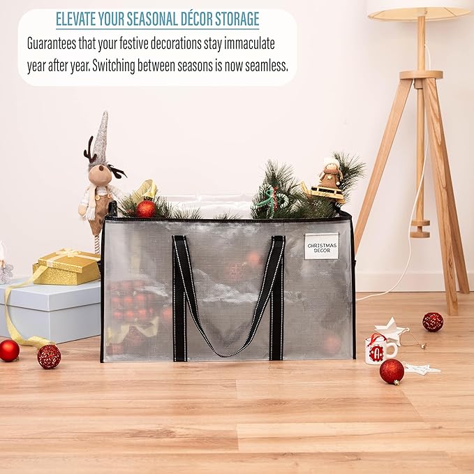 VENO 10 Pack Clear Moving Bags Christmas Storage Bags, Large Storage Bins with Lids, Heavy Duty Holiday Decor Organizers Moving Boxes Tote Packing Garland Ornament Supplies for College Dorm Clothes