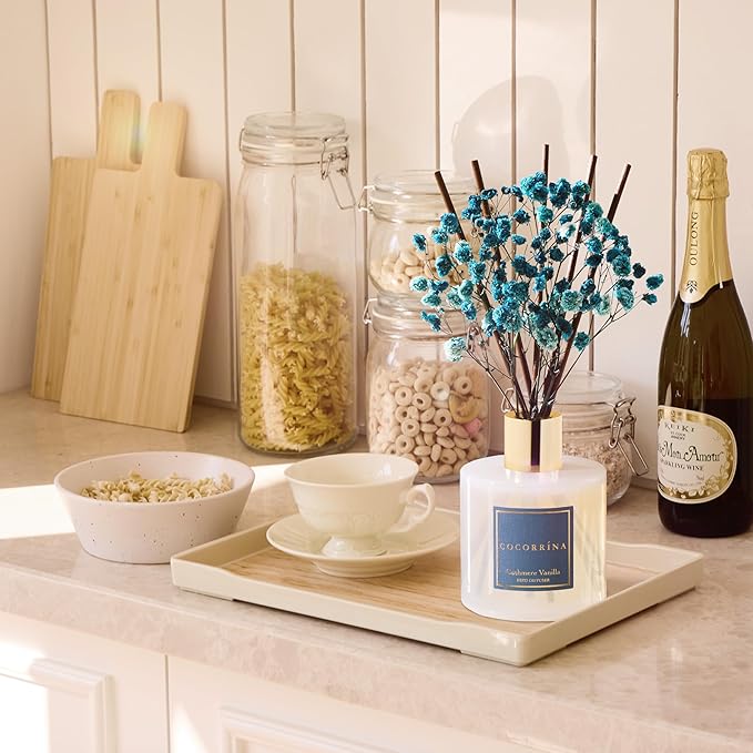 Cocorrína Premium Reed Diffuser Set with Preserved Baby's Breath & Cotton Stick Cashmere Vanilla | 6.7 fl oz Reed Diffuser for Bedroom Bathroom Home Décor