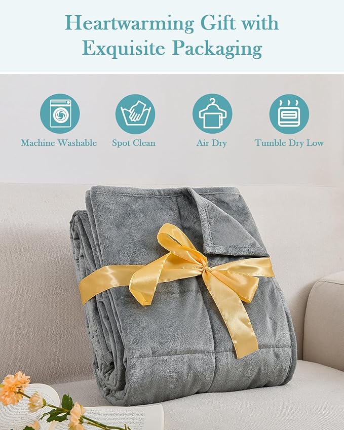 Topblan Weighted Blanket Queen Size 15lbs, Adult Weighted Blankets with Soft Warm Fabric for Sleeping and Calming, Adult Heavy Blanket for Sofa Bed, Grey, 60 x 80 inches