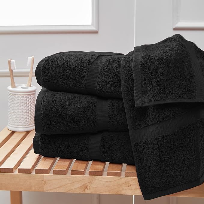 Towel Bazaar Premium Cotton Super Soft and Absorbent Turkish Towels (4-Piece Bath Towels, Black)