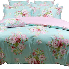 FADFAY Shabby Floral Duvet Cover Set Pink Grid Cotton Farmhouse Bedding with Hidden Zipper Closure 3 Pieces, 1duvet Cover & 2pillowcases,Twin XL Size