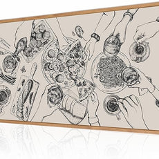 BINCUE Large Framed Wall Art Food and Drink Canvas Wall Decor Pizza Cheers Sketch Painting Retro Canvas Wall Art for Kitchen Dining Room Restaurant Used for Gatherings Decor