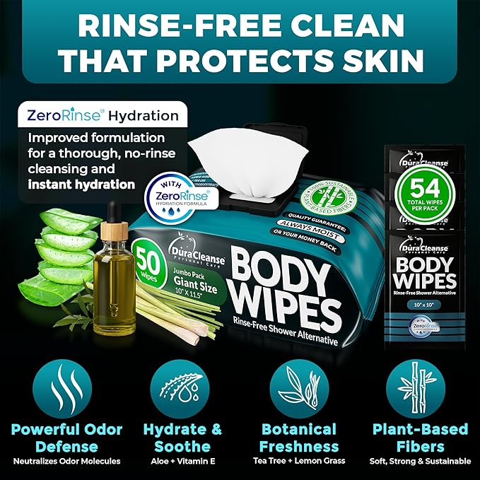 Body Wipes for Men - Maximum Cleaning Power (Ultra Clean) - 1 Pack (54 Wipes), XL No-Rinse Shower Sheets, Waterless Bathing Wipes for After Gym, Camping & Travel