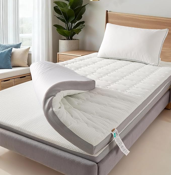 SAPHREAS 4 Inch Memory Foam Mattress Topper Twin Size, Back Pain & Pressure Relief, 3" Cooling Memory Foam and 1" Soft Ventilated Mattress Pad Cover, 5-Zone Egg Crate Bed Topper