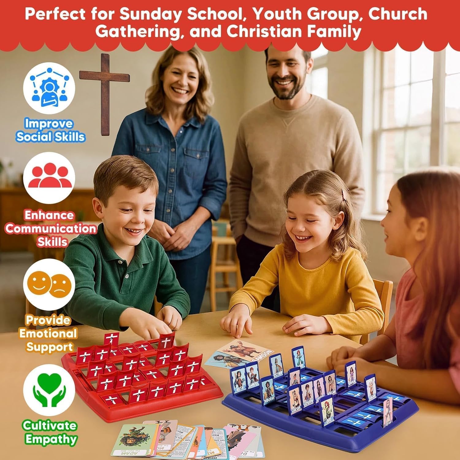 Garybank Guess Bible Who Am I Games for Kids, 24 Holy Bible Characters with Life Story & Verse Cards, Bible Trivia Study Supplies for Sunday School, Youth Group & Teens, Christian Catholic Gifts