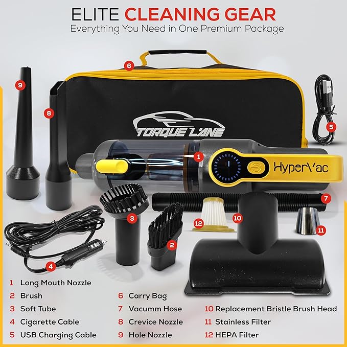 HyperVac 2-in-1 Handheld Portable Car Vacuum Cleaner & Blower, 18500Pa Suction, Corded/Cordless Air Duster with LED Light, Flexible Hoses, USB-C Fast Charge – Ideal for Home, Office & Pets(2025 Model)