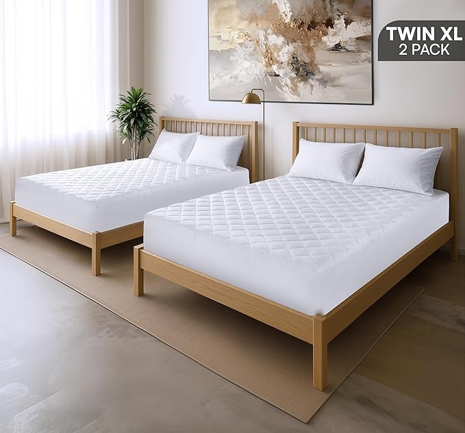 Utopia Bedding 2 Pack Quilted Fitted Mattress Pad, Twin XL Size, Elastic Fitted Mattress Topper Protector and Cover with Deep Pocket Stretches up to 16 Inches, Machine Washable (White)