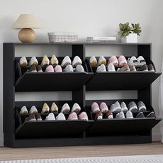 Shoe Cabinet with 4 Flip Drawers, Narrow Hidden Shoe Storage Cabinet, Slim Freestanding Shoe Rack Organizer for Entryway, Hallway, Bedroom, Living Room