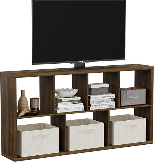 7 Cube Storage Organizer, Cube Shelf with Heavy-Duty Thick Boards, 25.12" L x 9.37" W x 48.74" H, Smooth Easy-Clean Panels, Simple Assembly, for Living Room Bedroom Office, Brown