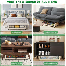 Beborxue Under Bed Storage with Wheels, 4-Pack Under Bed Storage Containers with Clear Lids, XXL 60L Under Bed Shoe Storage Organizer, Rolling Underbed Storage for Clothes, Shoes, Blankets (Beige)