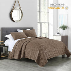 HORIMOTE HOME Quilt Set Queen Size Pine Bark, Classic Geometric Diamond Stitched Pattern, Ultra Soft Microfiber Lightweight Bedding Bedspread Coverlet for All Season with 1 Quilt 2 Pillow Shams
