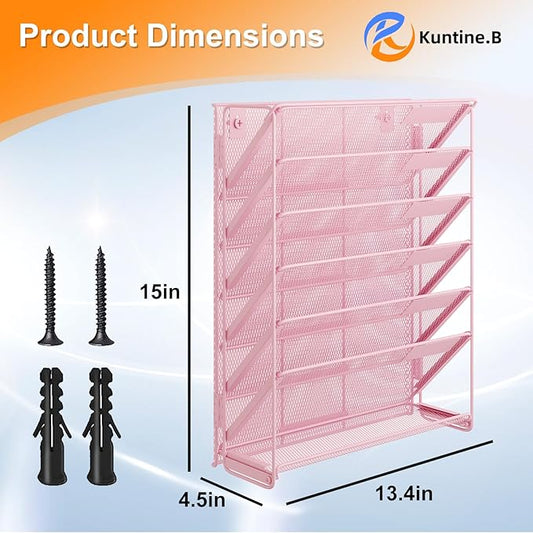 Kuntine.B Wall File Organizer (Pink, 7 Tier 2 Pack)