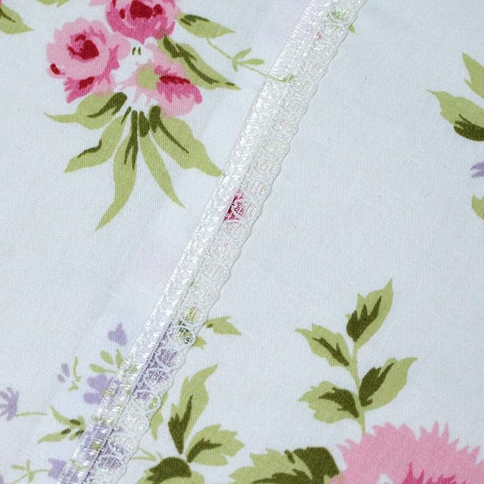 FADFAY Rose Floral Duvet Cover Set Pink Grid Cotton Girls Bedding with Hidden Zipper Closure 3 Pieces, 1duvet Cover & 2pillowcases,Twin XL Size