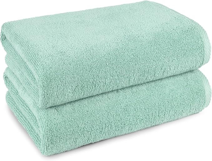 Amazon basics 100% cotton quick-dry lightweight bath towel, 2-pack, seafoam green, 54" x 30"