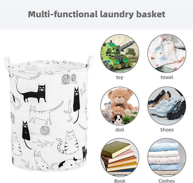 Foldable Baby Laundry Basket Hamper for Nursery Girl Boy kids Clothes laundry hamper basket Portable Tall Collapsible Cute Laundry Basket Organizer, Nursery Storage Basket with Handles (Animal Cats)