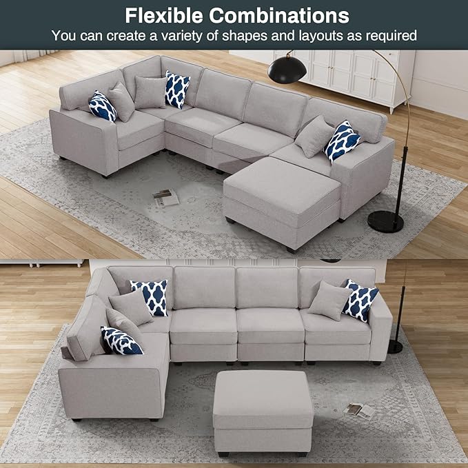Legend Vansen Modular Sectional Sofa U Shaped Couch with Ottoman Modern Reversible Corner Sectional Couch for Living Room (Light Grey, U Shaped Sofa-1)