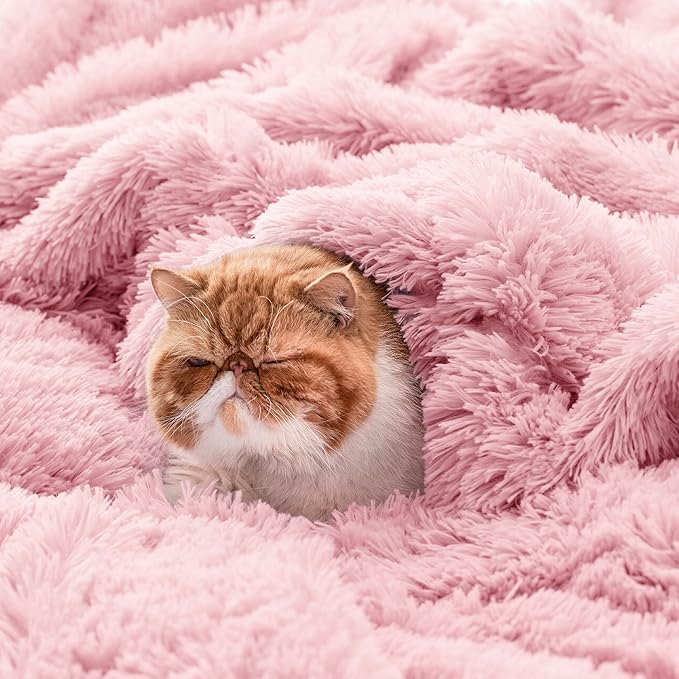 Bedsure GentleSoft Fuzzy Sherpa Faux Fur Twin Blanket Pink Cozy Gifts for Women Men, Soft Fleece Plush Warm Minky Thick Blanket Twin Size for Bed, Couch, Room Dorm Essentials Pink Decor Gifts, 60x80