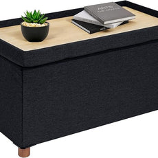 B FSOBEIIALEO Storage Ottoman with Tray, Foot Stools and Ottomans with Legs, Storage Cube Seat Linen Black 30