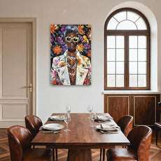 YETHEN WAL 24x36 inch Black Woman Portrait Wall Art – African American Afrocentric Floral Canvas Print, Modern Glam Black Woman Wall Decor for Living Room, Bedroom, Office, Vertical Fashion Artwork