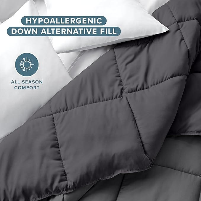 Bare Home Oversized King Comforter - Reversible Colors - Goose Down Alternative - Ultra-Soft - Premium 1800 Series - All Season Warmth - Bedding Comforter (Oversized King, Grey/Forged Iron Grey)