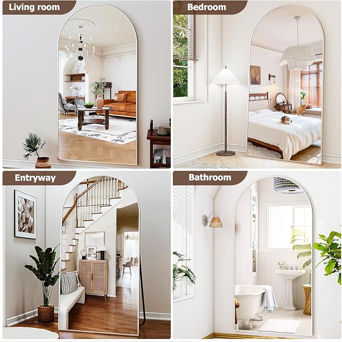 Oversized Full-Body Mirror, 77" x 38" Arched Full-Length Mirror, Silver Metal Frame, Floor Mirror for Bedroom, Living/Dressing Room, Gym - Stand/Wall Mounted/Leaning