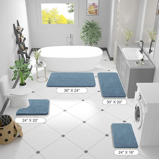 OLANLY Bathroom Rugs 59x24, Extra Soft Absorbent Chenille Bath Rugs, Rubber Backing Quick Dry, Machine Washable Bath Mats for Bathroom Floor, Tub and Shower, Home Decor Accessories, Airy Blue