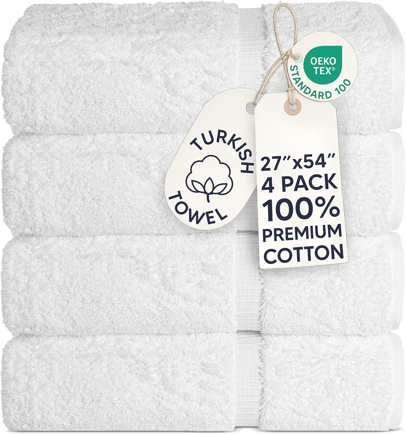 Chakir Turkish Linens 4 Piece Bath Towel Set, 100% Cotton Luxury Turkish Towels for Bathroom, Soft Absorbent Bath Towels, 27 x 54 Inches, Gray