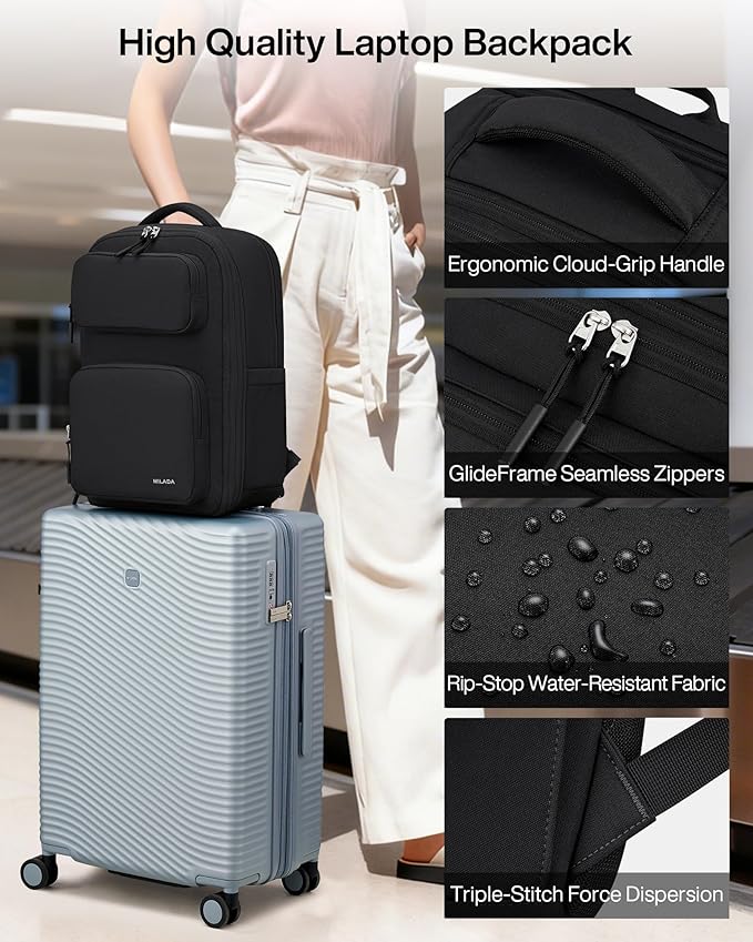 MILADA Expandable Travel Backpack 28L to 39L, TSA-Approved Carry On Backpack with 17 Inch Laptop Compartment, School Business Work Backpack for Men & Women, Black