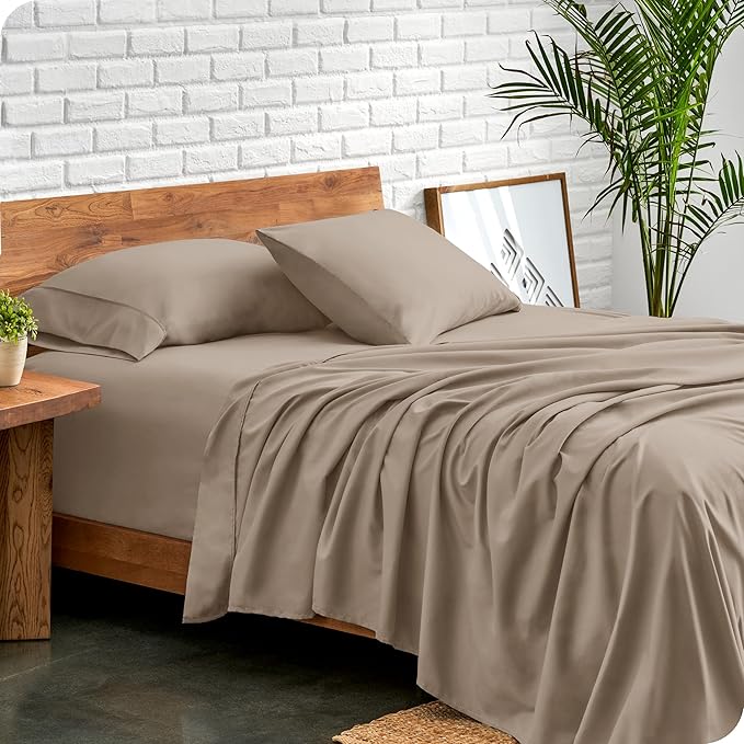 Bare Home Split Head Flex King Sheet Set - 1800 Ultra-Soft Microfiber Bed Sheets - Double Brushed - Deep Pockets - Easy Fit - 4 Piece Set - FlexTop King Bedding Sheets (Split Head Flex King, Pebble)