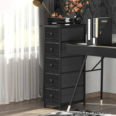 GiftGo Narrow Dresser Vertical Slim Dresser Chest of Drawers Skinny Storage Tower for Small Spaces Gaps Closet Bedroom Bathroom Small Fabric Drawer Unit (Charcoal Black, 5 Drawers)