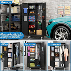 SUXXAN Broom Closet Storage Cabinet with Wheels 71.4