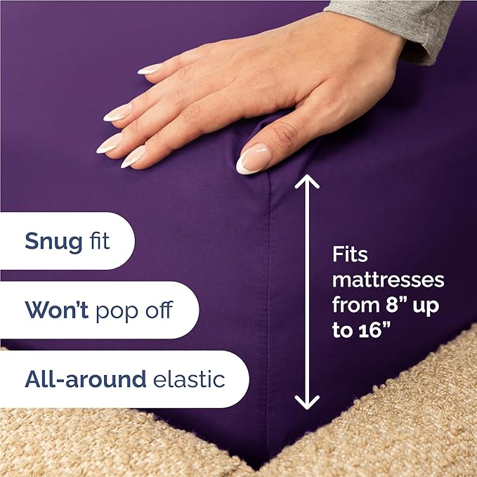 Twin XL 4 Piece Sheet Set - Cooling & Breathable Bed Sheets - Hotel Luxury Bed Sheets for Women, Men, Kids & Teens - Bedding w/Deep Pockets & Easy Fit - Soft & Wrinkle Free - Twin XL Purple Sheets
