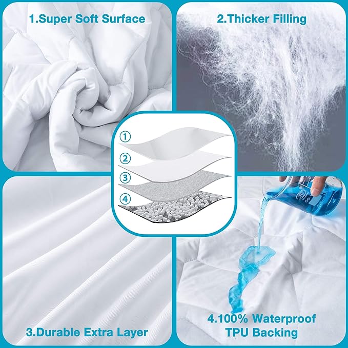 Lunsing Soft Twin Waterproof Mattress Protector, Breathable Twin Size Mattress Pad Cover, 6-16 Inches Deep Pocket, White