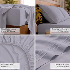 Mellanni Queen Sheet Set - 6-Piece Iconic Collection Bedding, (Including 4 Pillowcases), 16-Inch Deep Pocket, Easy Care, Extra Soft, Cooling Sheets, Brushed Microfiber - Lavender