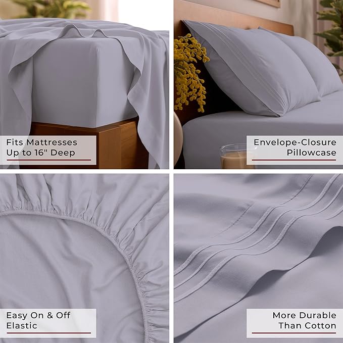 Mellanni Queen Sheet Set - 6-Piece Iconic Collection Bedding, (Including 4 Pillowcases), 16-Inch Deep Pocket, Easy Care, Extra Soft, Cooling Sheets, Brushed Microfiber - Lavender