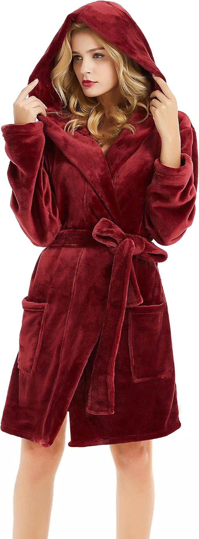 U2SKIIN Women Hooded Fleece Robe, Short Plush Robes for Womens With Hood Soft Warm Spa Bathrobe