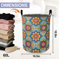 Laundry Basket,Retro Mandala Large Canvas Fabric Lightweight Storage Hamper Organizer Dirty Clothes Collapsible Waterproof for College Dorms,Bathroom