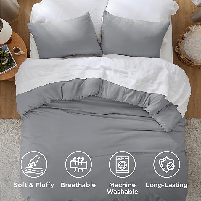 Bedsure Oversized King Size Comforter Set, Grey Soft Prewashed Bedding for All Seasons, 3 Pieces GentleSoft™ Bed Set, 1 Lightweight Comforter (120"x98") and 2 Pillowcases (20"x36")