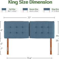 Tufted Upholstered King Headboard, Adjustable Height King Size Headboard Only from 39”to 44” with Durable Solid Wood Legs, Modern Button Diamond Fabric Head Board with Width Adapters, Blue