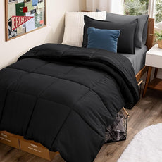 Bare Home Bed-in-A-Bag 5 Piece Comforter & Sheet Set - Twin XL - Goose Down Alternative - Ultra-Soft 1800 Premium Bedding Set (Twin XL, Black/Grey)