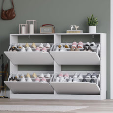 Shoe Cabinet with 4 Flip Drawers, Narrow Hidden Shoe Storage Cabinet, Slim Freestanding Shoe Rack Organizer for Entryway, Hallway, Bedroom, Living Room
