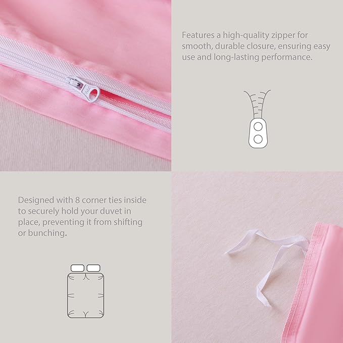 HeimenAogo Egyptian Cotton Duvet Cover Twin/Twin XL Sateen Weave, Silky Soft and Breathable Bedding Set with Zipper Closure, Long Staple Cotton Bed Linen Baby Pink 2Pcs (68"×90")