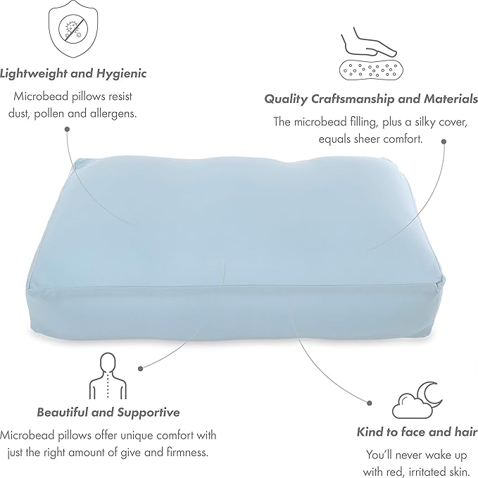 Cover Only for Premium Microbead Bed Pillow, Large Extra Smooth - Ultra Comfortable Sleep with Silk Like Anti Aging Cover 85% Spandex/ 15% Nylon Breathable, Cooling Sweet Baby Blue
